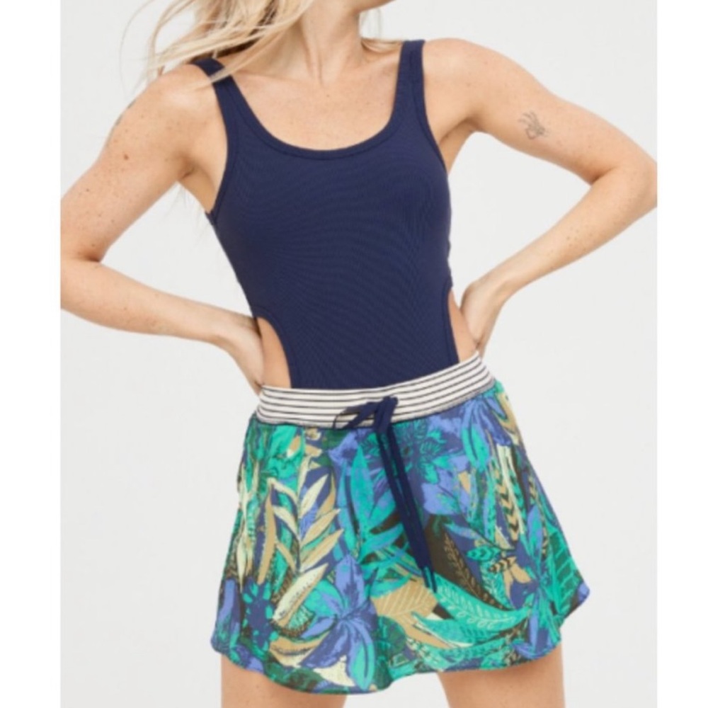 Aerie | Ribbed Cut Out Romper Floral Dress